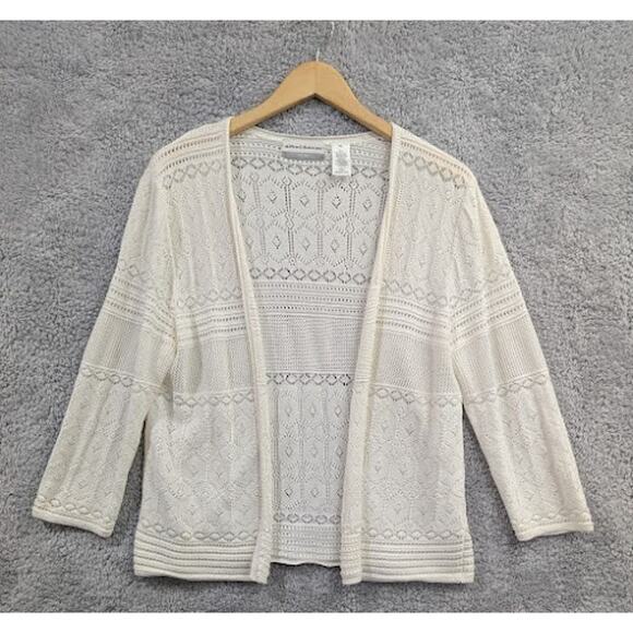 Alfred Dunner Crochet Open Front Cardigan Cover Up Off White Cream XL Petite XLP - Picture 1 of 9